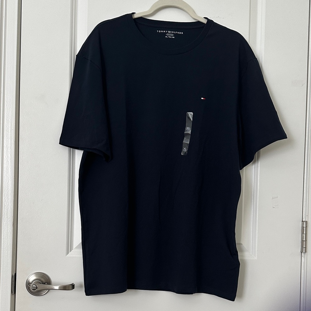 Tommy Hilfiger Navy Short-Sleeve Crew Tee with Flag Logo